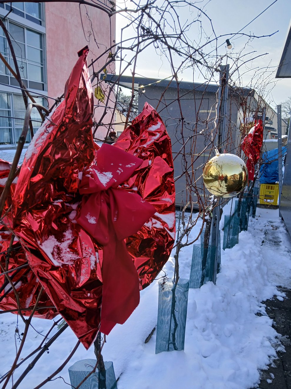 Rote Masche auf Zaun